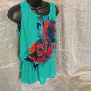 Como Vintage Artsy Multicolor Sleeveless Peplum Top S